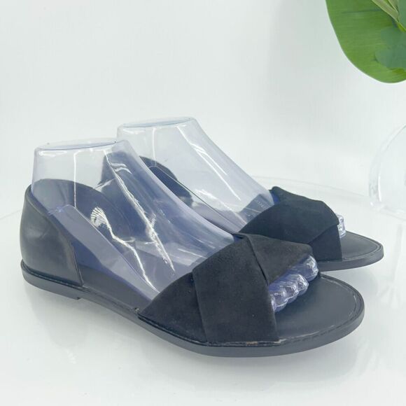 Vince Idara Open Toe Sandals Women's 7 Black Blue Straps Closed Heel Flats - Picture 1 of 13